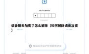 语音聊天加密了怎么解除（如何解除语音加密）