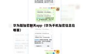 华为版加密聊天app（华为手机加密信息在哪里）