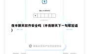 夜半聊天软件安全吗（半夜聊天下一句歇后语）