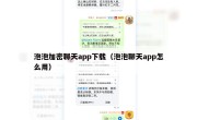 泡泡加密聊天app下载（泡泡聊天app怎么用）