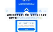 如何注册并登录萝卜密聊（如何注册并登录萝卜密聊平台）