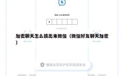 加密聊天怎么搞出来微信（微信好友聊天加密）