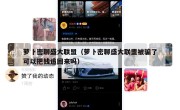 萝卜密聊盛大联盟（萝卜密聊盛大联盟被骗了可以把钱追回来吗）