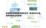 备用机可以微信聊天嘛安全吗（备用机可以微信聊天嘛安全吗苹果）