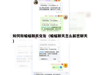 如何和蝙蝠聊天交友（蝙蝠聊天怎么解密聊天）
