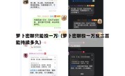 萝卜密聊只能投一万（萝卜密聊投一万反二百能持续多久）