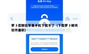 萝卜密聊在苹果手机下载不了（下载萝卜聊天软件兼职）
