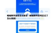 蝙蝠聊天加密怎么解密（蝙蝠聊天密码忘记了怎么找回）